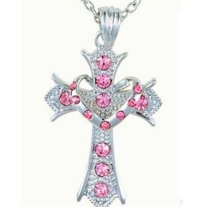 💖LOVELY ROSE PINK CRYSTAL CROSS & HEART